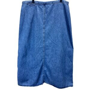 VTG 90s WOOLRICH WomenS Size 16 Denim Midi Skirt 100% Cotton Back Slit
